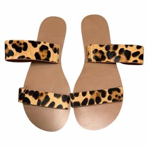 NWOB J. CREW Leopard Calf Hair Summer Slides Size 6
